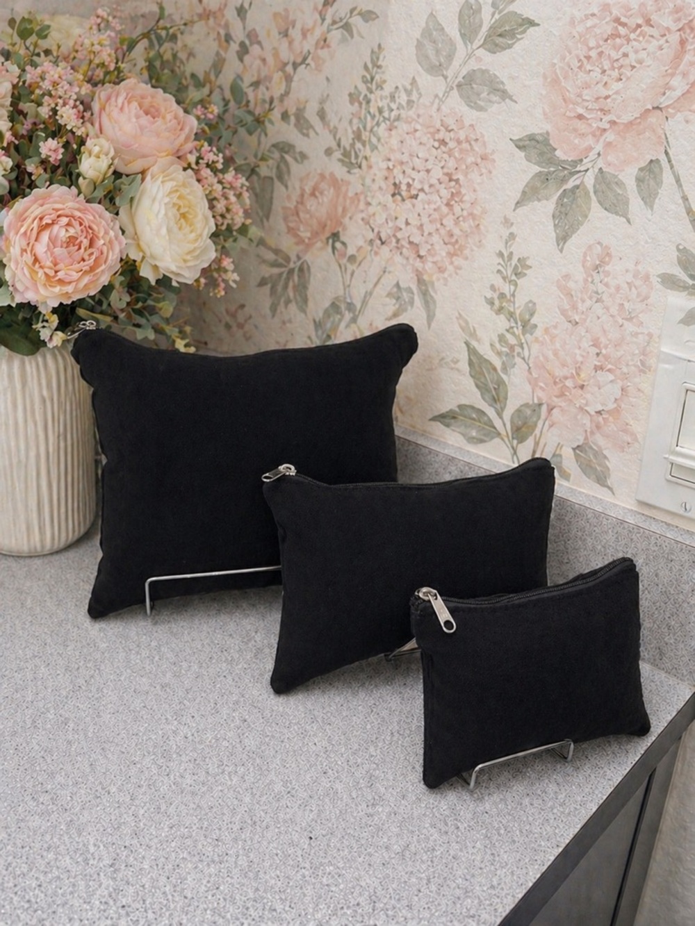 Custom Made 3 Different Sizes Black Canvas Purse Pillow Bundle - Brand New!!!